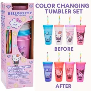 Hello Kitty Color Changing Tumbler Set 4 Pack 24 oz Sanrio Kawaii NWT